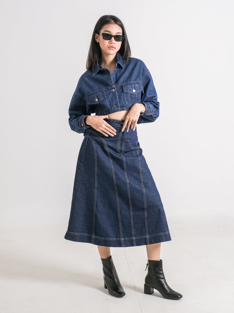 ELSIE FLARE DENIM SKIRT