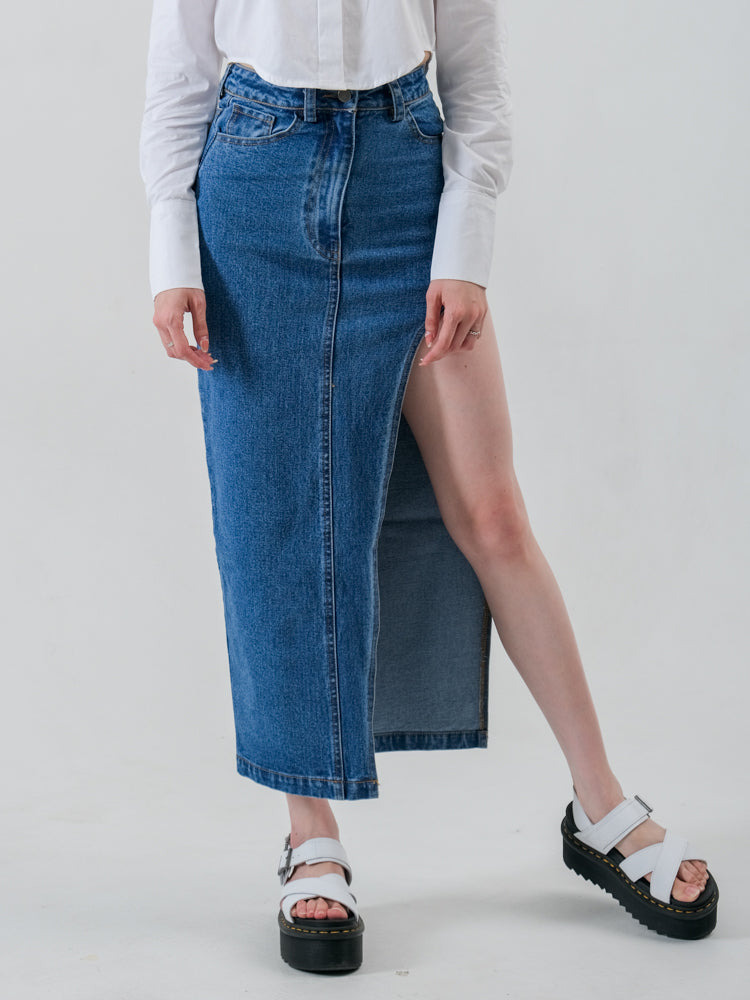 JEAN SLIT MAXI DENIM SKIRT