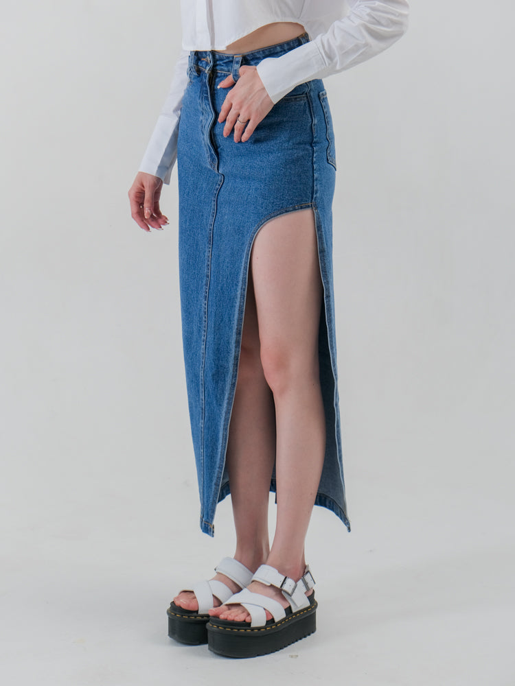 JEAN SLIT MAXI DENIM SKIRT